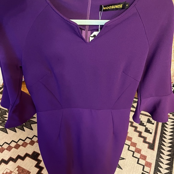 Woosunze - Women’s Flounce Bell Sleeve Pencil Dress. Size small. Purple. - Picture 2 of 5